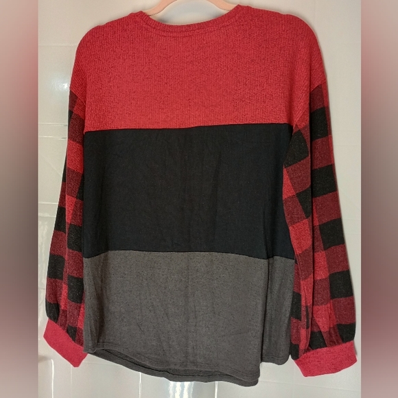 Maurices Women's Colorblock Sweater with Plaid Sleeves - Picture 2 of 6